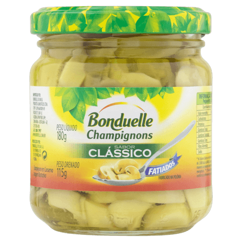 Cogumelo Champignon em Conserva Fatiado Clássico Bonduelle Vidro Peso Líquido 180g Peso Drenado 115g