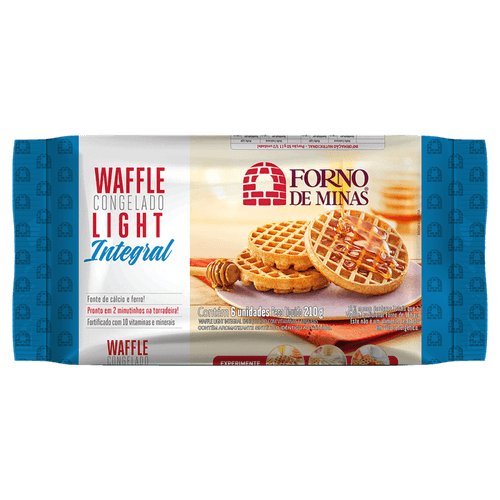 Waffle Congelado Integral Tradicional Light Forno de Minas Pacote 210g 6 Unidades