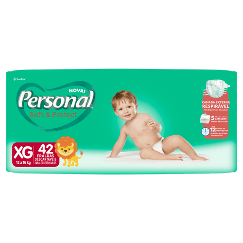 Fralda Descartável Infantil Personal Soft & Protect XG 12 a 16kg Pacote 42 Unidades