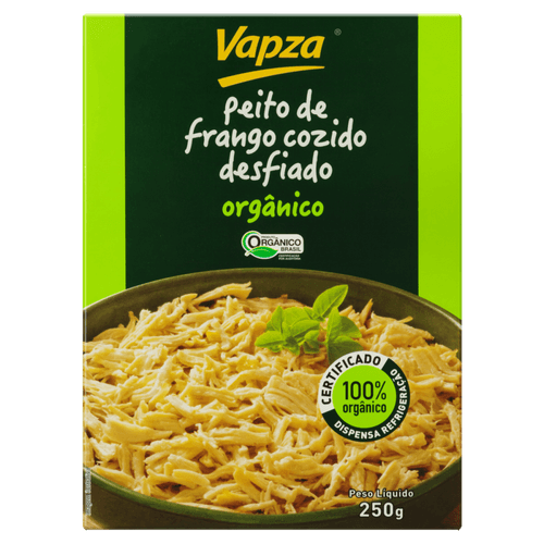 Peito de Frango Cozido e Desfiado Orgânico Vapza Caixa 250g