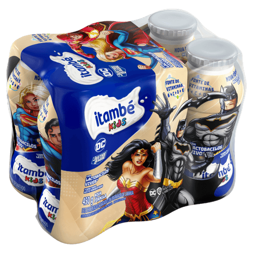 Leite Fermentado com Lactobacilos Vivos Desnatado com Preparado de Laranja Justice League Itambé Kids Frasco 450g 6 Unidades de 75g Cada