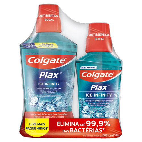 Kit Antiséptico Bucal ColgatePlax Ice Infinity 500ml + 1,99 Leve ColgatePlax Ice Infinity 250ml