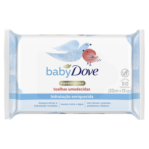 Toalha Umedecida Bebê Hidratação Enriquecida Suave Dove Baby Pacote 50 Unidades