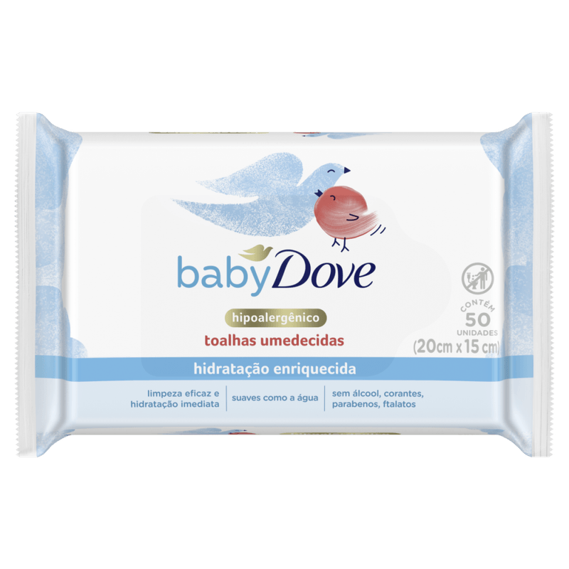 Toalha-Umedecida-Bebe-Hidratacao-Enriquecida-Suave-Dove-Baby-Pacote-50-Unidades