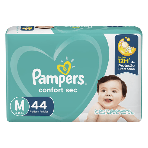 Fralda Descartável Infantil Pampers Confort Sec M 6 a 10kg Pacote 44 Unidades