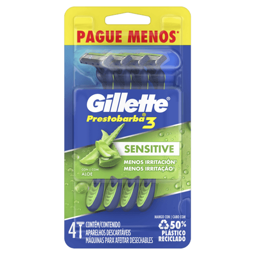 Aparelho Descartável para Barbear Gillette Prestobarba3 Sensitive 4 Unidades Pague Menos