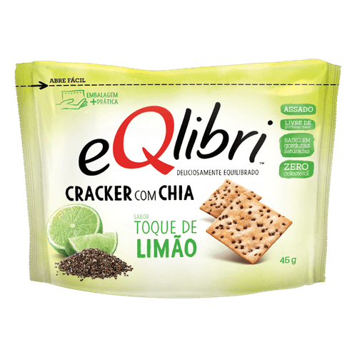 Biscoito Cracker com Chia  Eqlibri com Toque de Limão Pacote 45 g