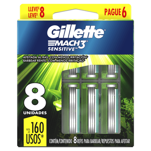 Carga para Aparelho de Barbear Gillette Mach3 Sensitive Leve 8 Pague 6