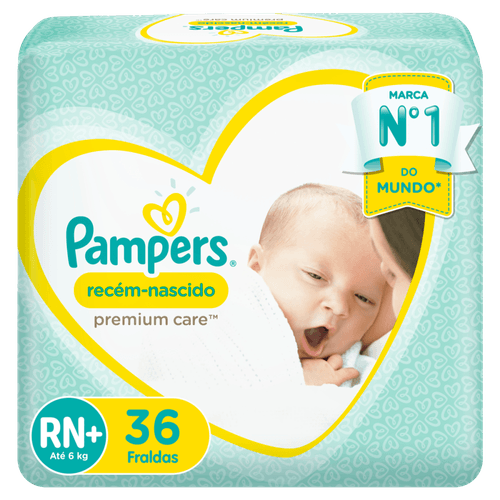 Fralda Descartável Recém-Nascido Pampers Premium Care RN+ até 6kg Pacote 36 Unidades