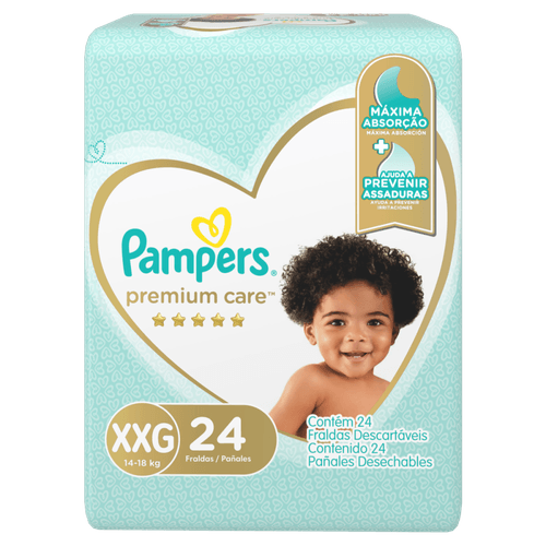 Fralda Descartável Infantil Pampers Premium Care XXG 14 a 18kg Pacote 24 Unidades