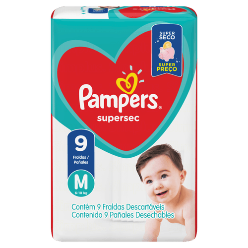 Fralda Descartável Infantil Pampers Supersec M Pacote 9 Unidades