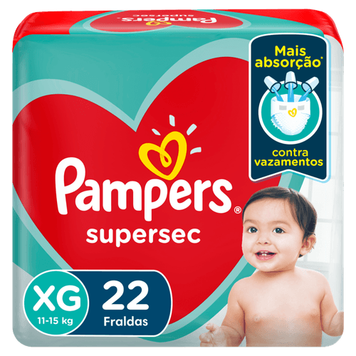 Fralda Descartável Infantil Pampers Supersec XG 11 a 15kg Pacote 22 Unidades