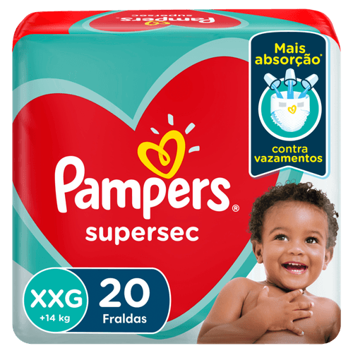 Fralda Descartável Infantil Pampers Supersec XXG + de 14kg Pacote 20 Unidades