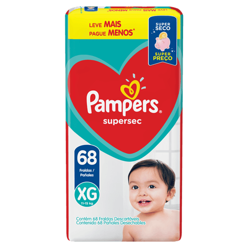 Fralda Descartável Infantil Pampers Supersec XG 11 a 15kg Pacote 68 Unidades Leve Mais Pague Menos