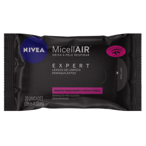 Lenço Umedecido Demaquilante Expert Facial Nivea Micellair Pacote 20 Unidades