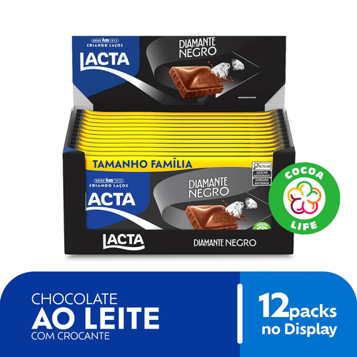 Chocolate ao Leite com Crocante Lacta Diamante Negro Pacote 165g Tamanho Família