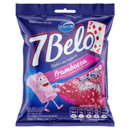 Bala Mastigável 7belo Framboesa 150g