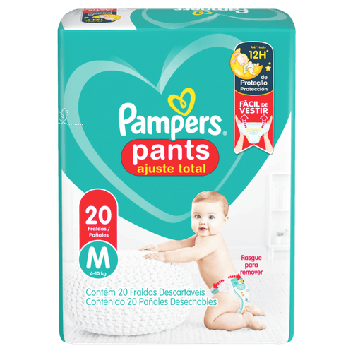 Fralda Descartável Infantil Pants Pampers Ajuste Total M 6 a 10kg Pacote 20 Unidades