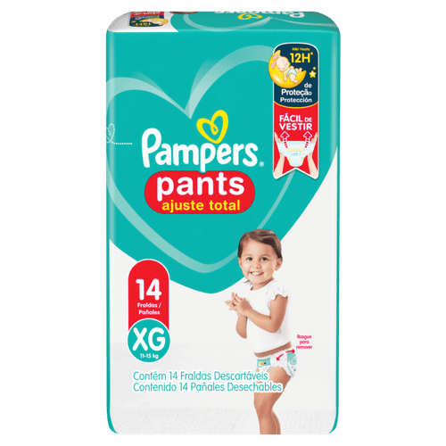 Fralda Descartável Infantil Pants Pampers Ajuste Total XG 11 a 15kg Pacote 14 Unidades