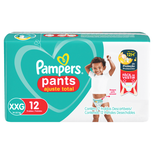 Fralda Descartável Infantil Pants Pampers Ajuste Total XXG 14 a 25kg Pacote 12 Unidades