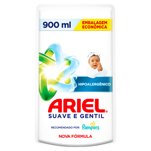 Lava-Roupas Líquido Suave e Gentil Ariel Sachê 900ml Refil Embalagem Econômica