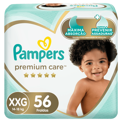 Fralda Descartável Infantil Pampers Premium Care XXG 14 a 18kg Pacote 56 Unidades