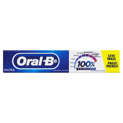 Creme Dental com Flúor Menta Refrescante Oral-B 100% Caixa 120g Leve Mais Pague Menos