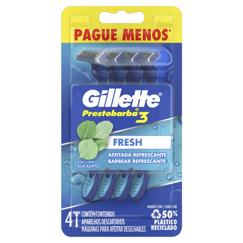 Aparelho Descartável para Barbear Gillette Prestobarba3 Fresh 4 Unidades Pague Menos