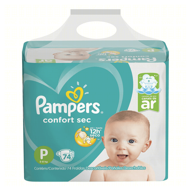 Fralda-Descartavel-Infantil-Pampers-Confort-Sec-P-5-a-8kg-Pacote-74-Unidades