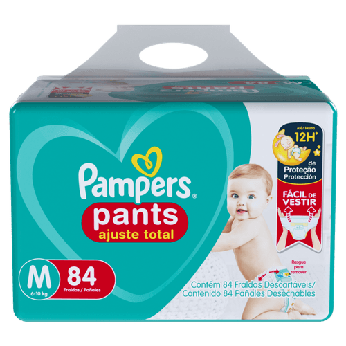 Fralda Descartável Infantil Pants Pampers Ajuste Total M 6 a 10kg Pacote 84 Unidades