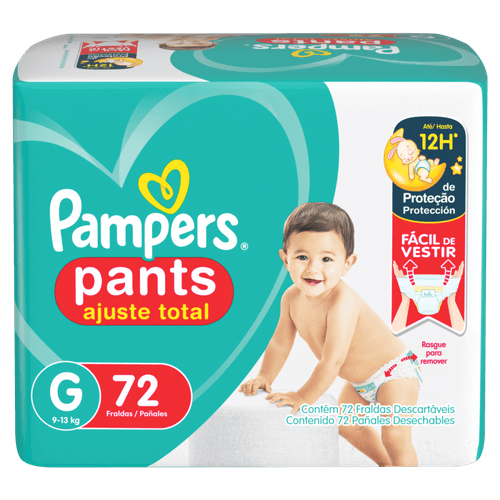 Fralda Descartável Infantil Pants Pampers Ajuste Total G 9 a 13kg Pacote 72 Unidades