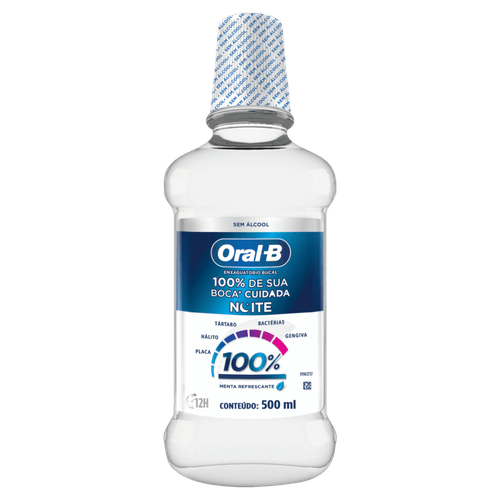 Enxaguante Bucal Zero Álcool Menta Refrescante Oral-B 100% Noite Frasco 500ml