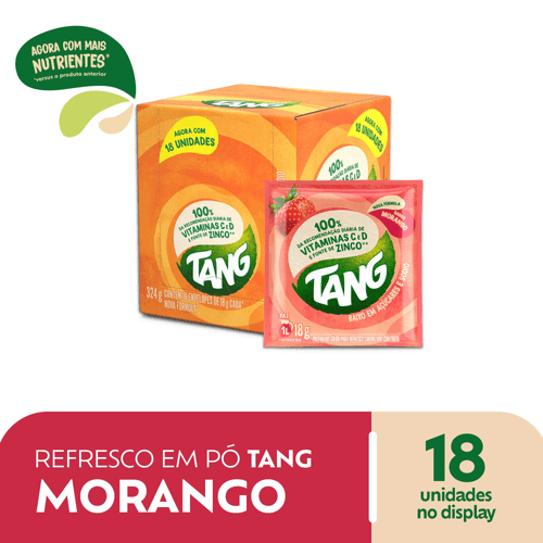 Preparado Sólido para Refresco em Pó Saborizado com Fruta Morango Tang Pacote 18g