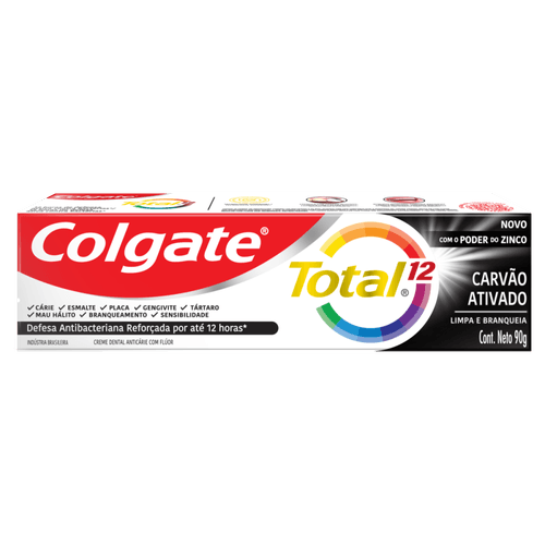 Creme Dental Anticárie com Flúor Carvão Ativado Colgate Total 12 Caixa 90g