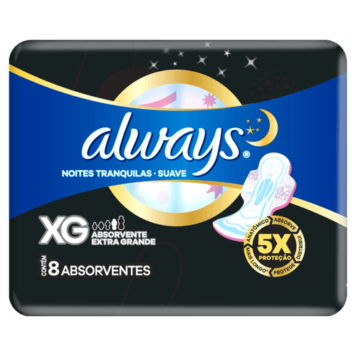 Absorvente com Abas Suave Always Noites Tranquilas XG Pacote 8 Unidades