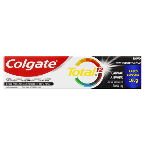 Creme Dental Anticárie com Flúor Carvão Ativado Colgate Total 12 Caixa 180g Preço Especial