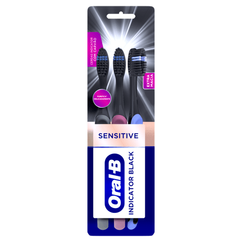 Escova Dental Extramacia Sensitive Oral-B Pro-Saúde Indicator Black 3 Unidades