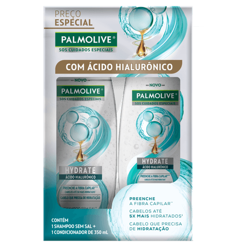 Kit Shampoo + Condicionador com Ácido Hialurônico Palmolive SOS Cuidados Especiais Hydrate 350ml Cada Preço Especial