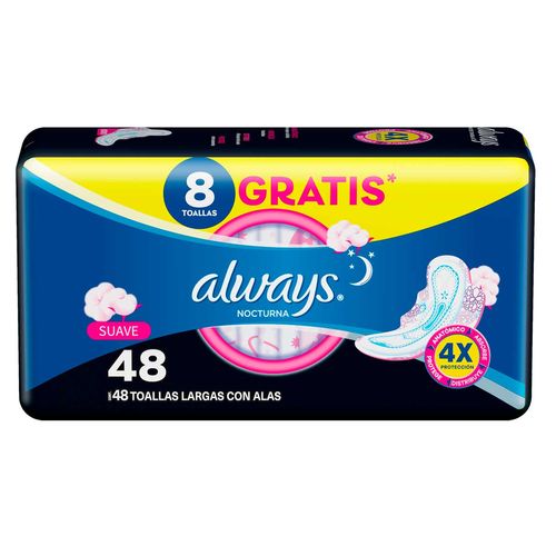 Absorvente com Abas Suave Always Noturno G Pacote 48 Unidades Grátis 8 Absorventes