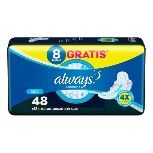 Absorvente com Abas Seca Always Noturno G Pacote 48 Unidades Grátis 8 Absorventes