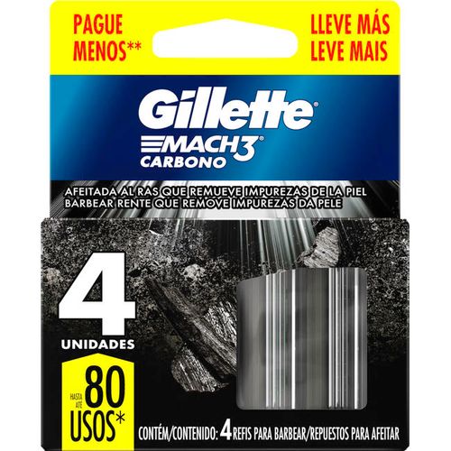 Carga de Aparelho para Barbear Gillette Mach3 Carbono 4 Unidades Leve Mais Pague Menos