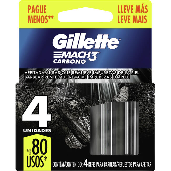 Carga-de-Aparelho-para-Barbear-Gillette-Mach3-Carbono-4-Unidades-Leve-Mais-Pague-Menos