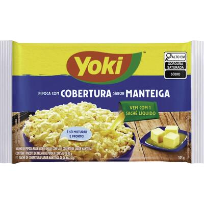 Pipoca para Micro-Ondas com Sal Cobertura Manteiga Yoki Pacote 105g Sendo 80g de Milho e 25g de Cobertura