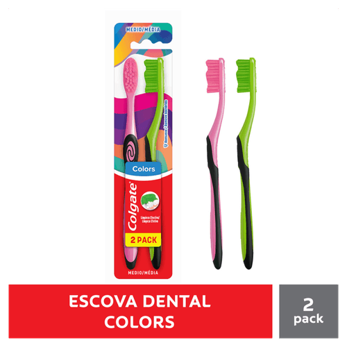 Escova Dental Média Colgate Colors Cabeça Compacta 2 Unidades