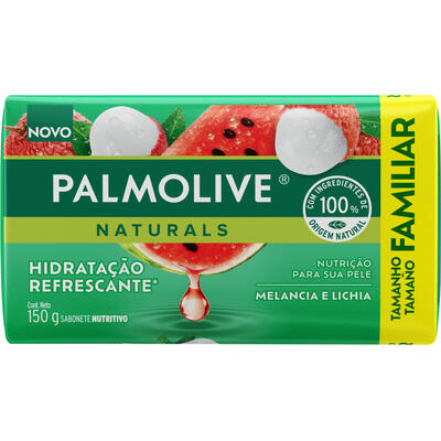 Sabonete-Nutritivo-em-Barra-Hidratacao-Refrescante-Melancia-e-Lichia-Palmolive-Naturals-Envoltorio-150g-Tamanho-Familiar