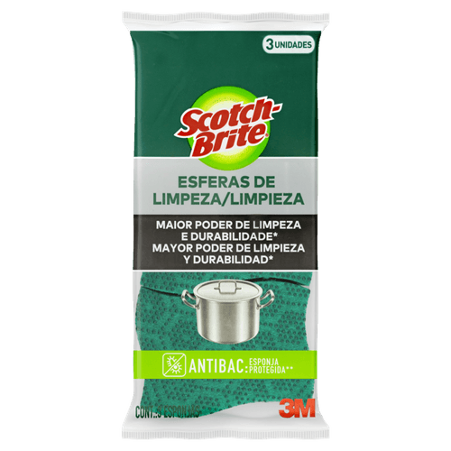 Esponja Esfera de Limpeza Scotch-Brite Antibac 3 Unidades