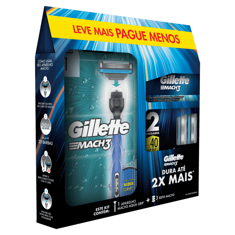 Kit-1-Aparelho-Recarregavel---3-Cargas-para-Barbear-Gillette-Mach3-Leve-Mais-Pague-Menos