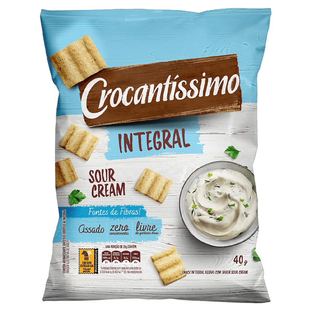 Snack de Trigo Assado Integral com Sour Cream Crocantíssimo Pacote 40g