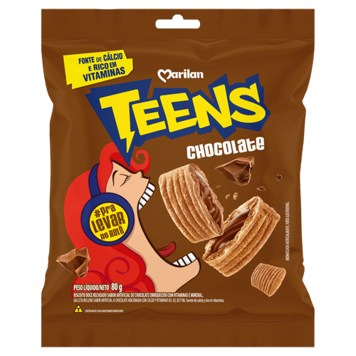 Biscoito Doce Recheio Chocolate Marilan Teens Pacote 80g