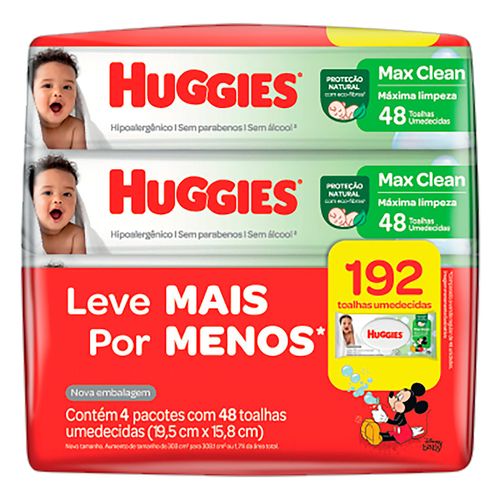 Toalha Umedecida Infantil Disney Baby Huggies Max Clean Pacote 4 Unidades com 48 Toalhas Cada Leve Mais Pague Menos